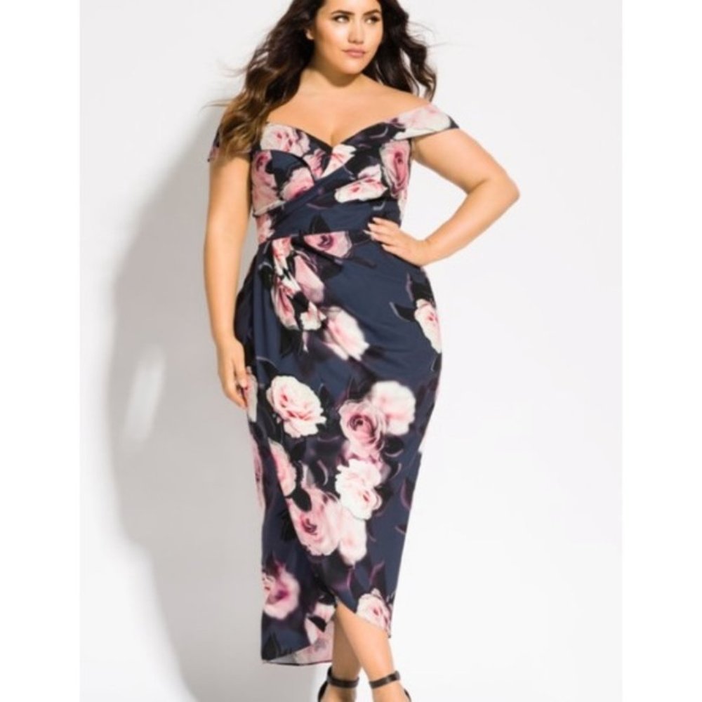 City Chic Sweet Love Blue off shoulder dress